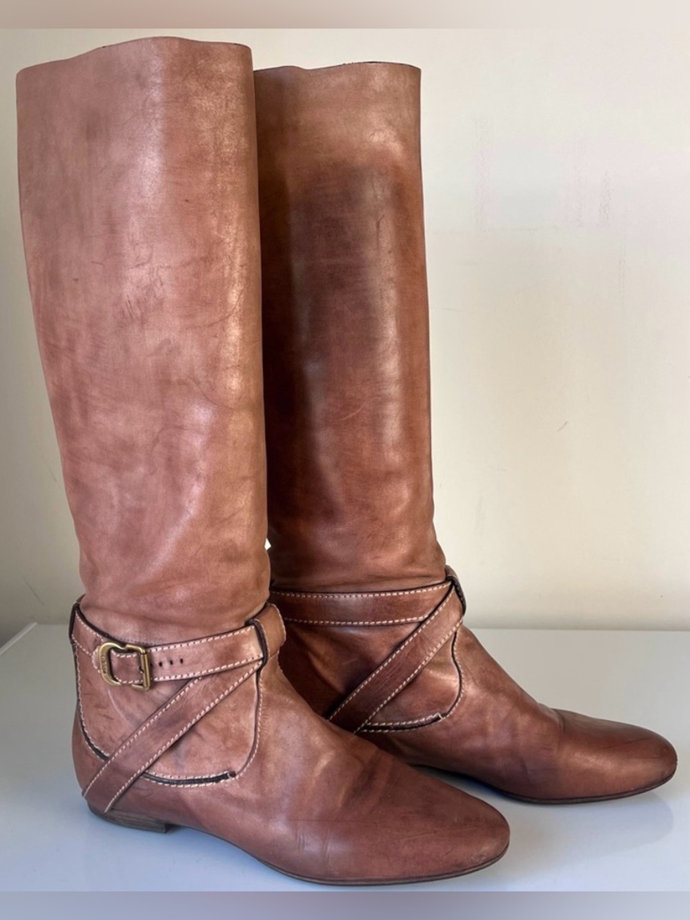 Chloé Knee High Riding Boots Brown Leather Italy 39.5 Equestrian